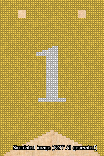 A simulated image of the stitched needlepoint design: Banner 13m Forked 1 White on Yellow. Not A.I. generated.
