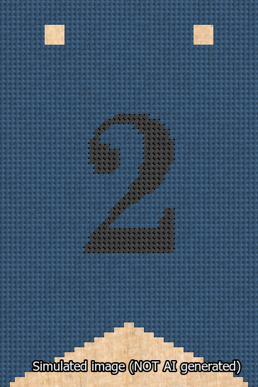 A simulated image of the stitched needlepoint design: Banner 13m Forked 2 Black on Blue. Not A.I. generated.
