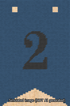 A simulated image of the stitched needlepoint design: Banner 13m Forked 2 Black on Blue. Not A.I. generated.