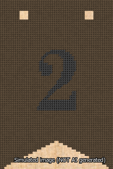 A simulated image of the stitched needlepoint design: Banner 13m Forked 2 Black on Brown. Not A.I. generated.