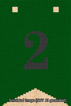 A simulated image of the stitched needlepoint design: Banner 13m Forked 2 Black on Green. Not A.I. generated.