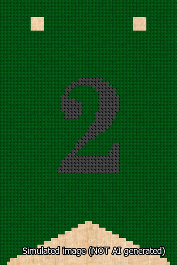 A simulated image of the stitched needlepoint design: Banner 13m Forked 2 Black on Green. Not A.I. generated.