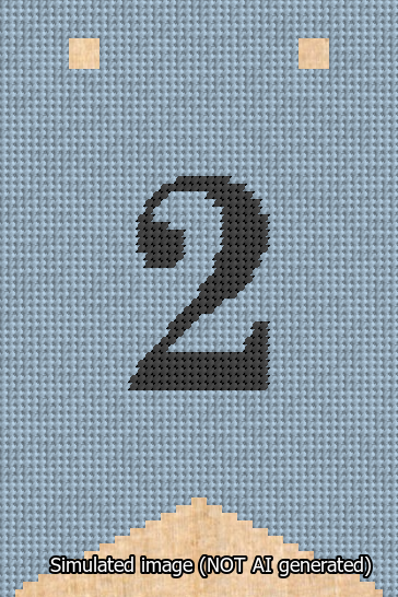 A simulated image of the stitched needlepoint design: Banner 13m Forked 2 Black on Light Blue. Not A.I. generated.