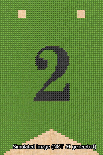 A simulated image of the stitched needlepoint design: Banner 13m Forked 2 Black on Light Green. Not A.I. generated.
