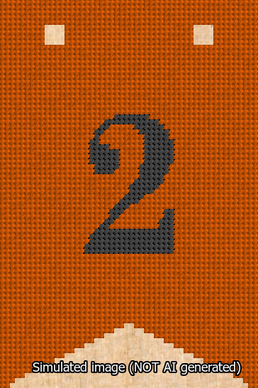 A simulated image of the stitched needlepoint design: Banner 13m Forked 2 Black on Orange. Not A.I. generated.