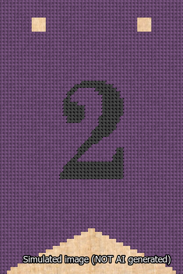 A simulated image of the stitched needlepoint design: Banner 13m Forked 2 Black on Purple. Not A.I. generated.