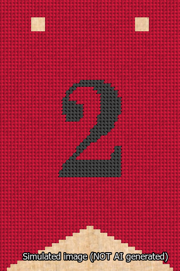 A simulated image of the stitched needlepoint design: Banner 13m Forked 2 Black on Red. Not A.I. generated.