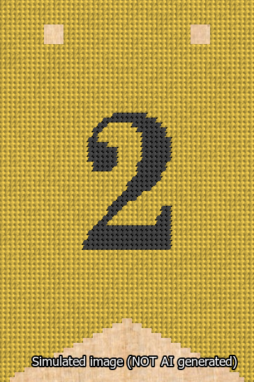 A simulated image of the stitched needlepoint design: Banner 13m Forked 2 Black on Yellow. Not A.I. generated.