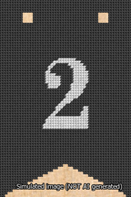 A simulated image of the stitched needlepoint design: Banner 13m Forked 2 White on Black. Not A.I. generated.