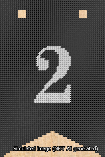 A simulated image of the stitched needlepoint design: Banner 13m Forked 2 White on Black. Not A.I. generated.