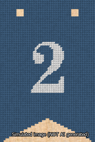 A simulated image of the stitched needlepoint design: Banner 13m Forked 2 White on Blue. Not A.I. generated.
