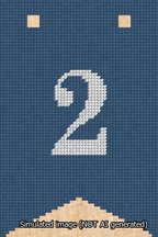 A simulated image of the stitched needlepoint design: Banner 13m Forked 2 White on Blue. Not A.I. generated.