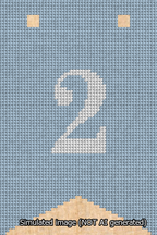 A simulated image of the stitched needlepoint design: Banner 13m Forked 2 White on Light Blue. Not A.I. generated.