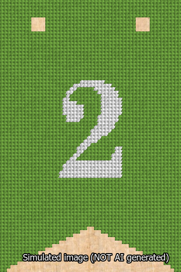 A simulated image of the stitched needlepoint design: Banner 13m Forked 2 White on Light Green. Not A.I. generated.