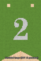A simulated image of the stitched needlepoint design: Banner 13m Forked 2 White on Light Green. Not A.I. generated.