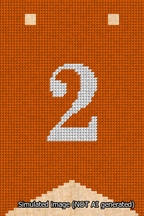 A simulated image of the stitched needlepoint design: Banner 13m Forked 2 White on Orange. Not A.I. generated.