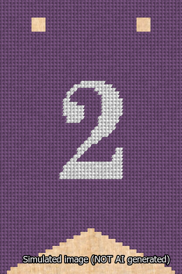 A simulated image of the stitched needlepoint design: Banner 13m Forked 2 White on Purple. Not A.I. generated.
