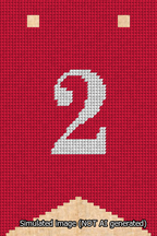 A simulated image of the stitched needlepoint design: Banner 13m Forked 2 White on Red. Not A.I. generated.