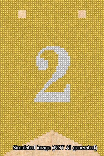 A simulated image of the stitched needlepoint design: Banner 13m Forked 2 White on Yellow. Not A.I. generated.