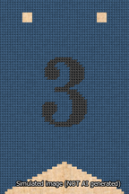 A simulated image of the stitched needlepoint design: Banner 13m Forked 3 Black on Blue. Not A.I. generated.