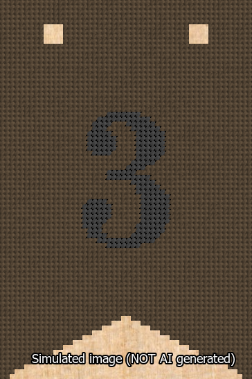 A simulated image of the stitched needlepoint design: Banner 13m Forked 3 Black on Brown. Not A.I. generated.