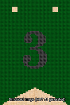 A simulated image of the stitched needlepoint design: Banner 13m Forked 3 Black on Green. Not A.I. generated.