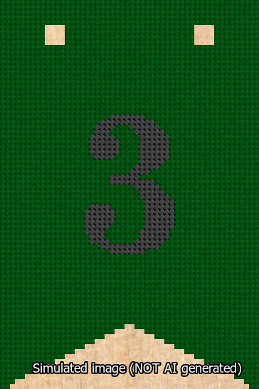 A simulated image of the stitched needlepoint design: Banner 13m Forked 3 Black on Green. Not A.I. generated.