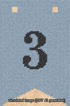 A simulated image of the stitched needlepoint design: Banner 13m Forked 3 Black on Light Blue. Not A.I. generated.