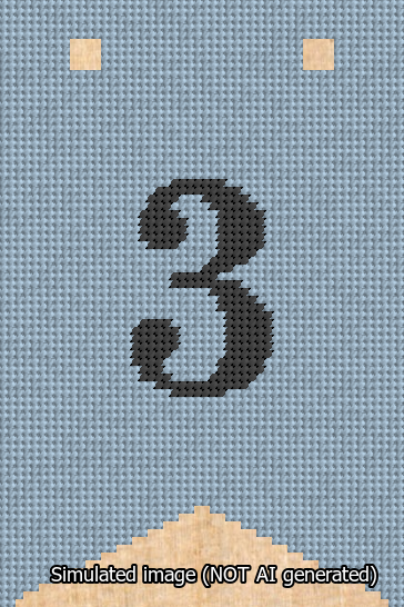 A simulated image of the stitched needlepoint design: Banner 13m Forked 3 Black on Light Blue. Not A.I. generated.