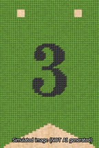 A simulated image of the stitched needlepoint design: Banner 13m Forked 3 Black on Light Green. Not A.I. generated.