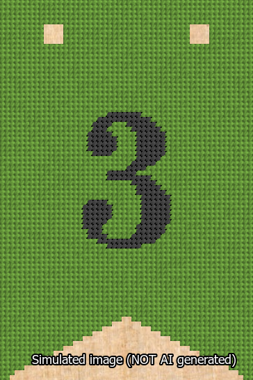 A simulated image of the stitched needlepoint design: Banner 13m Forked 3 Black on Light Green. Not A.I. generated.