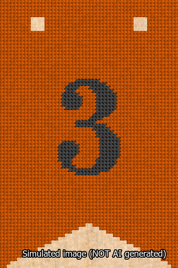 A simulated image of the stitched needlepoint design: Banner 13m Forked 3 Black on Orange. Not A.I. generated.