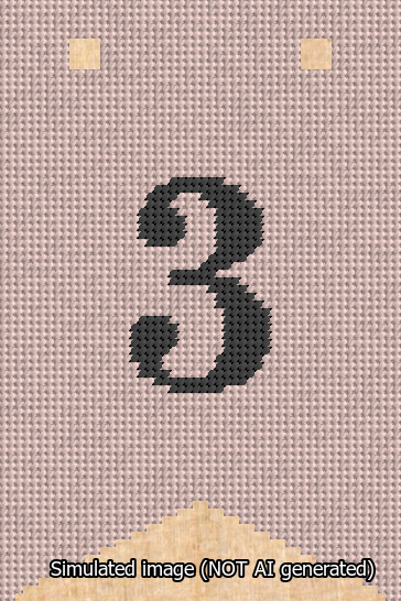 A simulated image of the stitched needlepoint design: Banner 13m Forked 3 Black on Pink. Not A.I. generated.