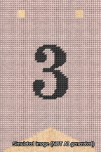 A simulated image of the stitched needlepoint design: Banner 13m Forked 3 Black on Pink. Not A.I. generated.