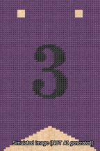 A simulated image of the stitched needlepoint design: Banner 13m Forked 3 Black on Purple. Not A.I. generated.