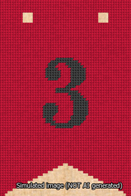 A simulated image of the stitched needlepoint design: Banner 13m Forked 3 Black on Red. Not A.I. generated.