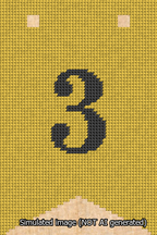 A simulated image of the stitched needlepoint design: Banner 13m Forked 3 Black on Yellow. Not A.I. generated.