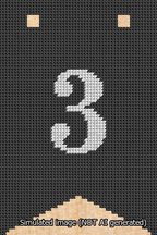 A simulated image of the stitched needlepoint design: Banner 13m Forked 3 White on Black. Not A.I. generated.