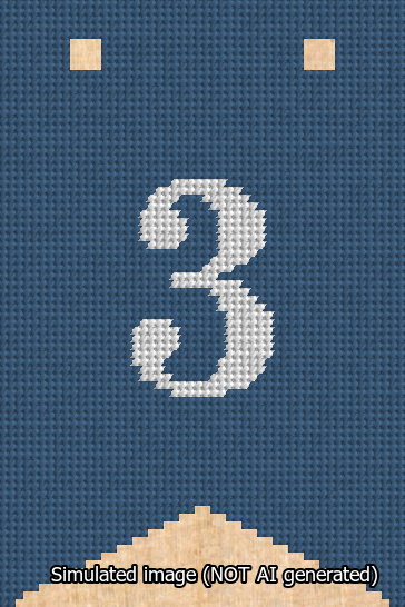 A simulated image of the stitched needlepoint design: Banner 13m Forked 3 White on Blue. Not A.I. generated.