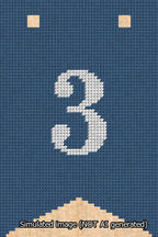 A simulated image of the stitched needlepoint design: Banner 13m Forked 3 White on Blue. Not A.I. generated.
