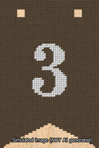 A simulated image of the stitched needlepoint design: Banner 13m Forked 3 White on Brown. Not A.I. generated.