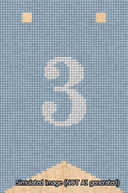 A simulated image of the stitched needlepoint design: Banner 13m Forked 3 White on Light Blue. Not A.I. generated.