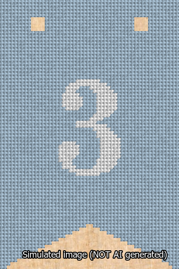 A simulated image of the stitched needlepoint design: Banner 13m Forked 3 White on Light Blue. Not A.I. generated.