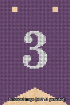 A simulated image of the stitched needlepoint design: Banner 13m Forked 3 White on Purple. Not A.I. generated.