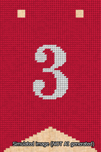 A simulated image of the stitched needlepoint design: Banner 13m Forked 3 White on Red. Not A.I. generated.