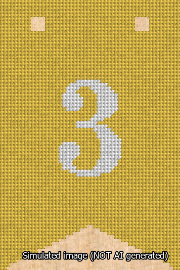 A simulated image of the stitched needlepoint design: Banner 13m Forked 3 White on Yellow. Not A.I. generated.