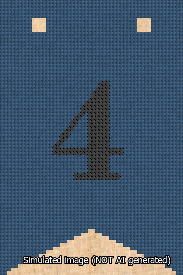A simulated image of the stitched needlepoint design: Banner 13m Forked 4 Black on Blue. Not A.I. generated.