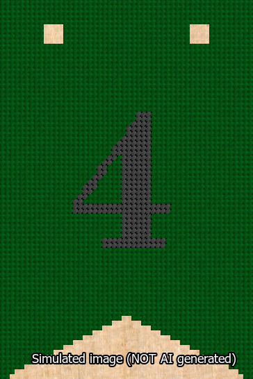 A simulated image of the stitched needlepoint design: Banner 13m Forked 4 Black on Green. Not A.I. generated.