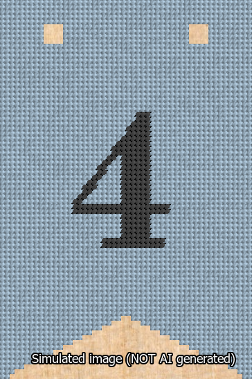 A simulated image of the stitched needlepoint design: Banner 13m Forked 4 Black on Light Blue. Not A.I. generated.