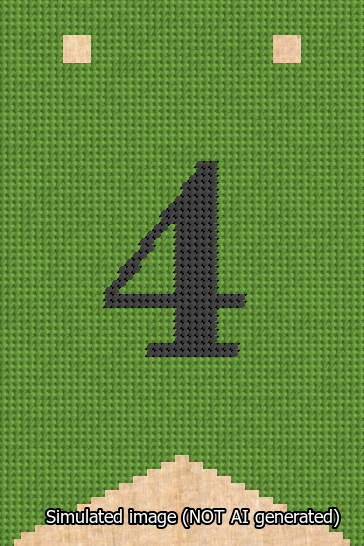 A simulated image of the stitched needlepoint design: Banner 13m Forked 4 Black on Light Green. Not A.I. generated.